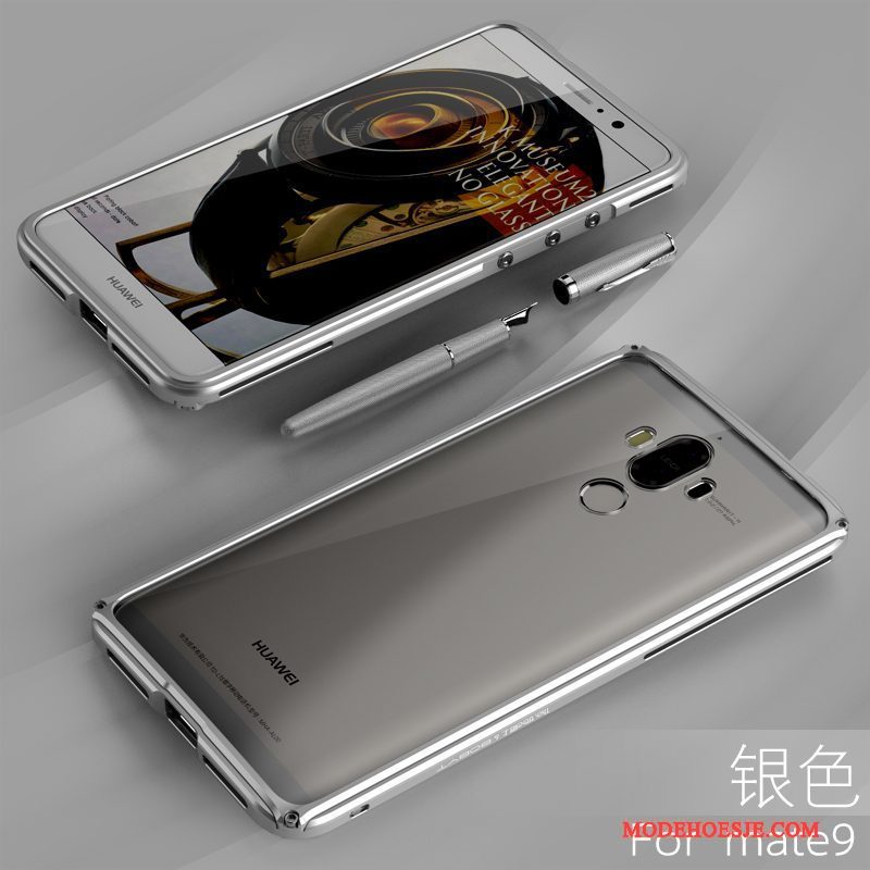 Hoesje Huawei Mate 9 Metaal Zilver Omlijsting, Hoes Huawei Mate 9 Bescherming Telefoon