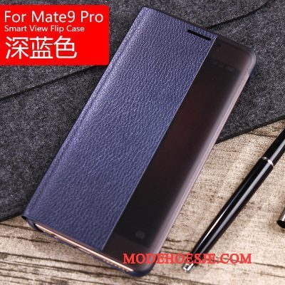 Hoesje Huawei Mate 9 Pro Bescherming Anti-fall Diepe Kleur, Hoes Huawei Mate 9 Pro Leer Grijs Windows
