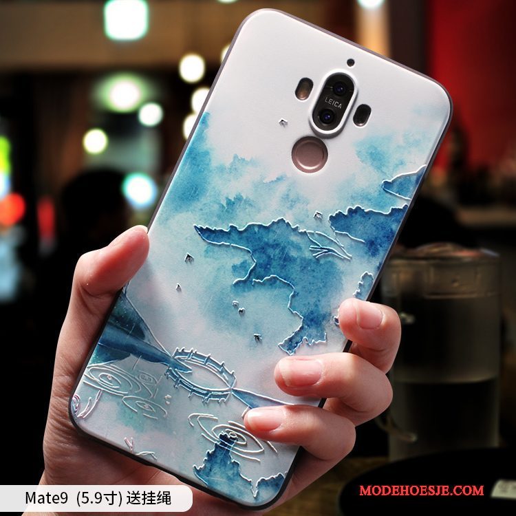 Hoesje Huawei Mate 9 Scheppend Lichtblauw Anti-fall, Hoes Huawei Mate 9 Zakken Chinese Stijltelefoon