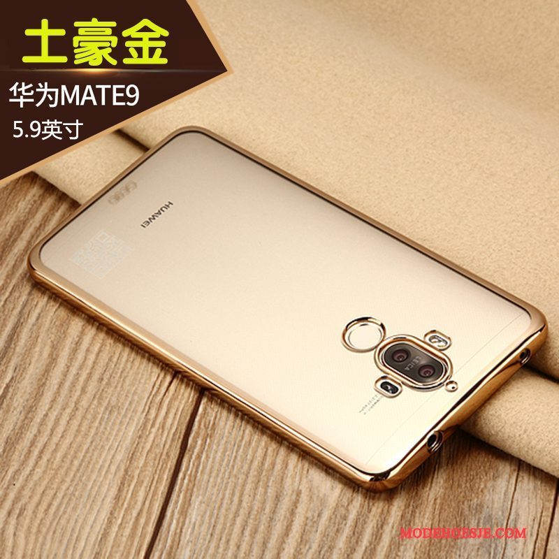 Hoesje Huawei Mate 9 Siliconen Goud Dun, Hoes Huawei Mate 9 Zacht Doorzichtig Anti-fall