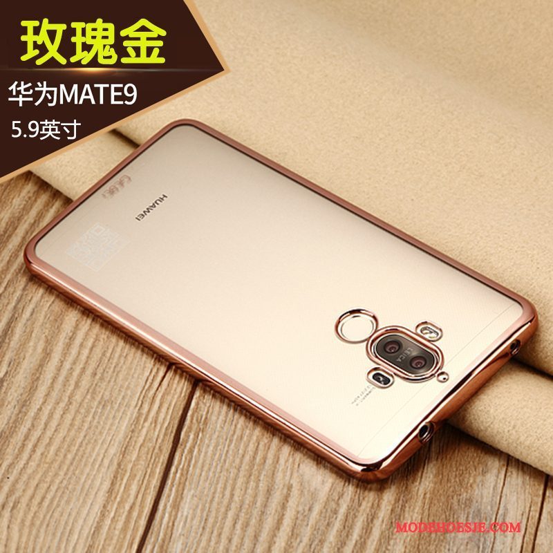 Hoesje Huawei Mate 9 Siliconen Goud Dun, Hoes Huawei Mate 9 Zacht Doorzichtig Anti-fall