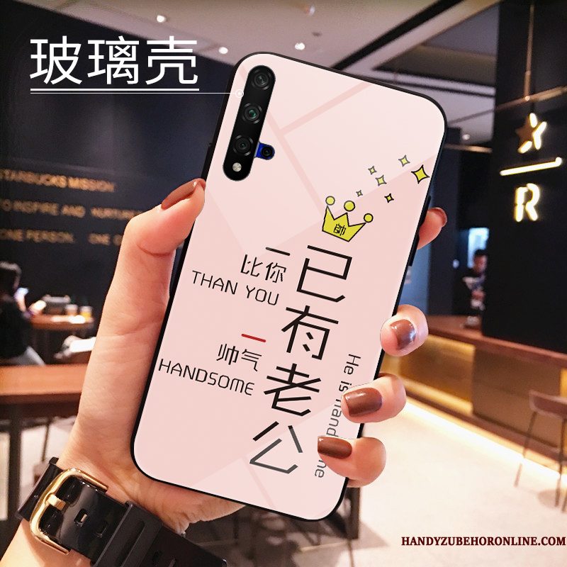 Hoesje Huawei Nova 5t Spotprent Omlijsting Net Red, Hoes Huawei Nova 5t Zacht Gehard Glas Roze