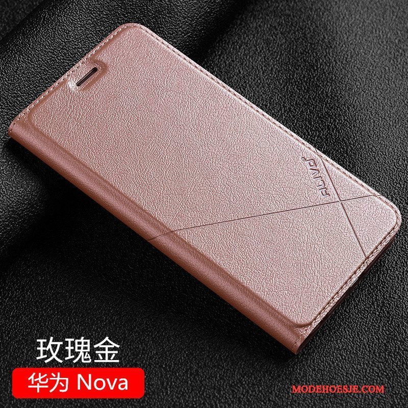 Hoesje Huawei Nova Bescherming Telefoon Jeugd, Hoes Huawei Nova Leer Anti-fall Zwart