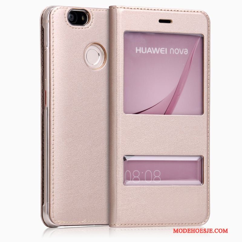 Hoesje Huawei Nova Leer Hogetelefoon, Hoes Huawei Nova Folio Anti-fall Wijnrood