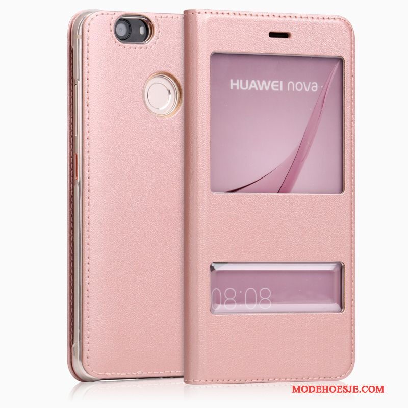 Hoesje Huawei Nova Leer Hogetelefoon, Hoes Huawei Nova Folio Anti-fall Wijnrood