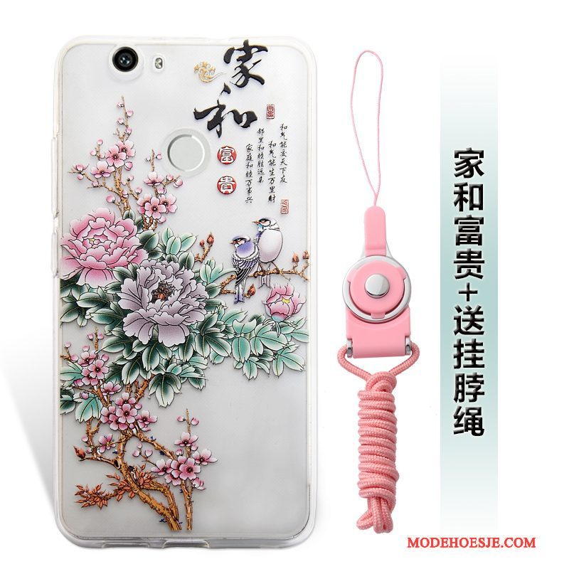 Hoesje Huawei Nova Reliëf Hanger Roze, Hoes Huawei Nova Telefoon Mini