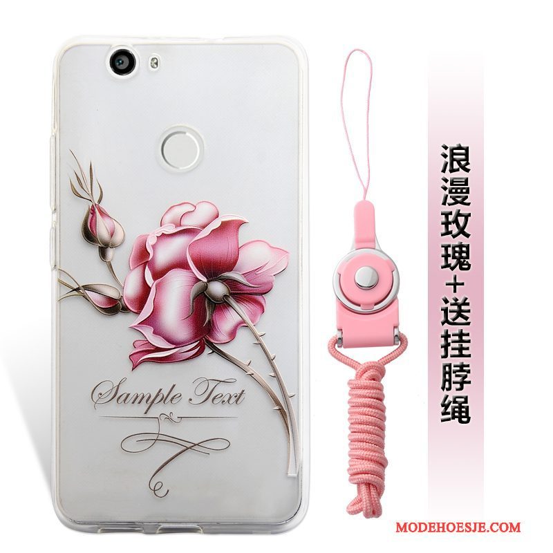 Hoesje Huawei Nova Reliëf Hanger Roze, Hoes Huawei Nova Telefoon Mini