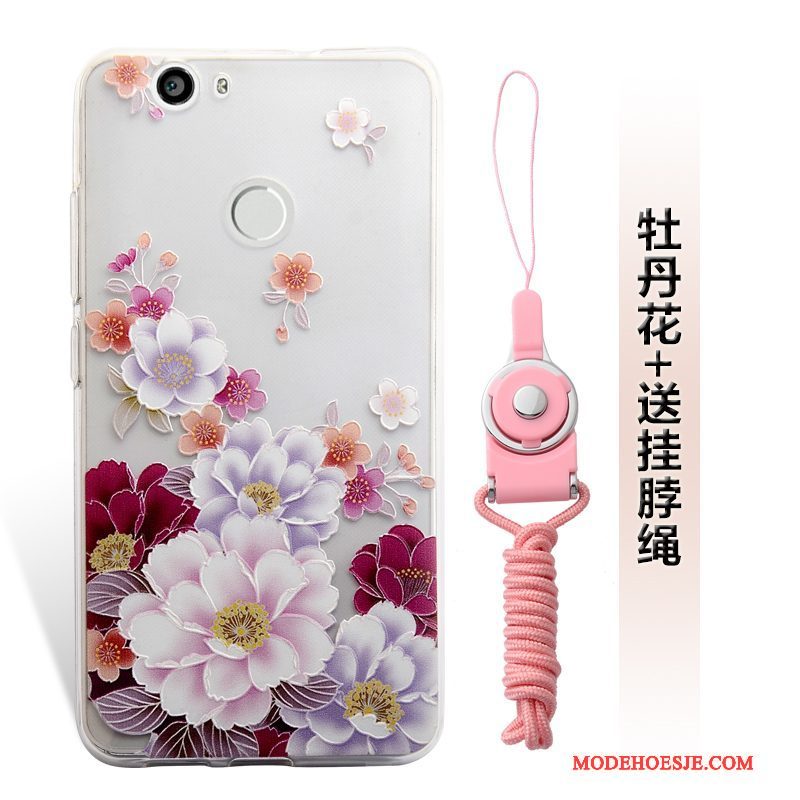 Hoesje Huawei Nova Reliëf Hanger Roze, Hoes Huawei Nova Telefoon Mini