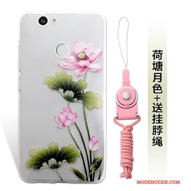 Hoesje Huawei Nova Reliëf Hanger Roze, Hoes Huawei Nova Telefoon Mini