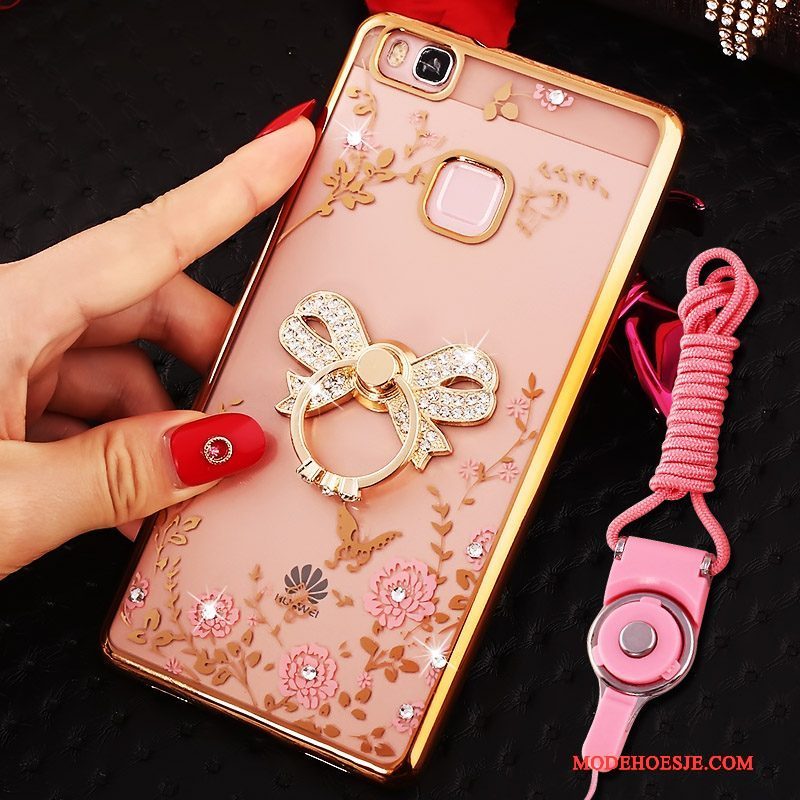 Hoesje Huawei Nova Strass Hanger Roze, Hoes Huawei Nova Bescherming Telefoon Ring