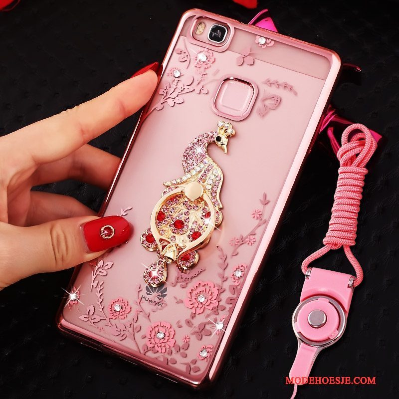 Hoesje Huawei Nova Strass Hanger Roze, Hoes Huawei Nova Bescherming Telefoon Ring