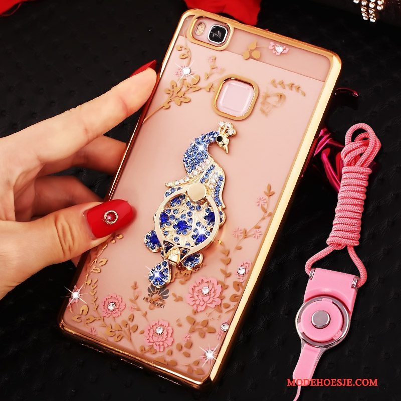 Hoesje Huawei Nova Strass Hanger Roze, Hoes Huawei Nova Bescherming Telefoon Ring