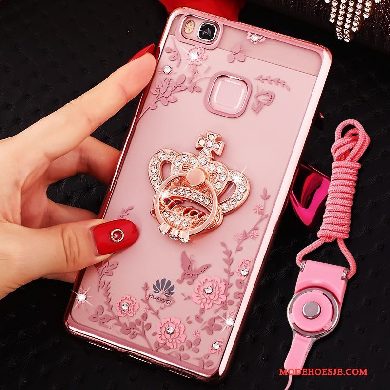 Hoesje Huawei Nova Strass Hanger Roze, Hoes Huawei Nova Bescherming Telefoon Ring