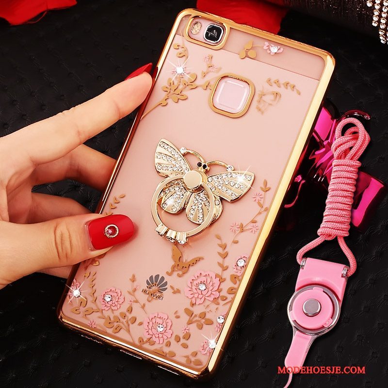 Hoesje Huawei Nova Strass Hanger Roze, Hoes Huawei Nova Bescherming Telefoon Ring