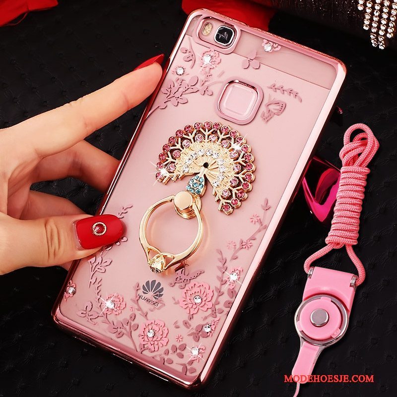 Hoesje Huawei Nova Strass Hanger Roze, Hoes Huawei Nova Bescherming Telefoon Ring