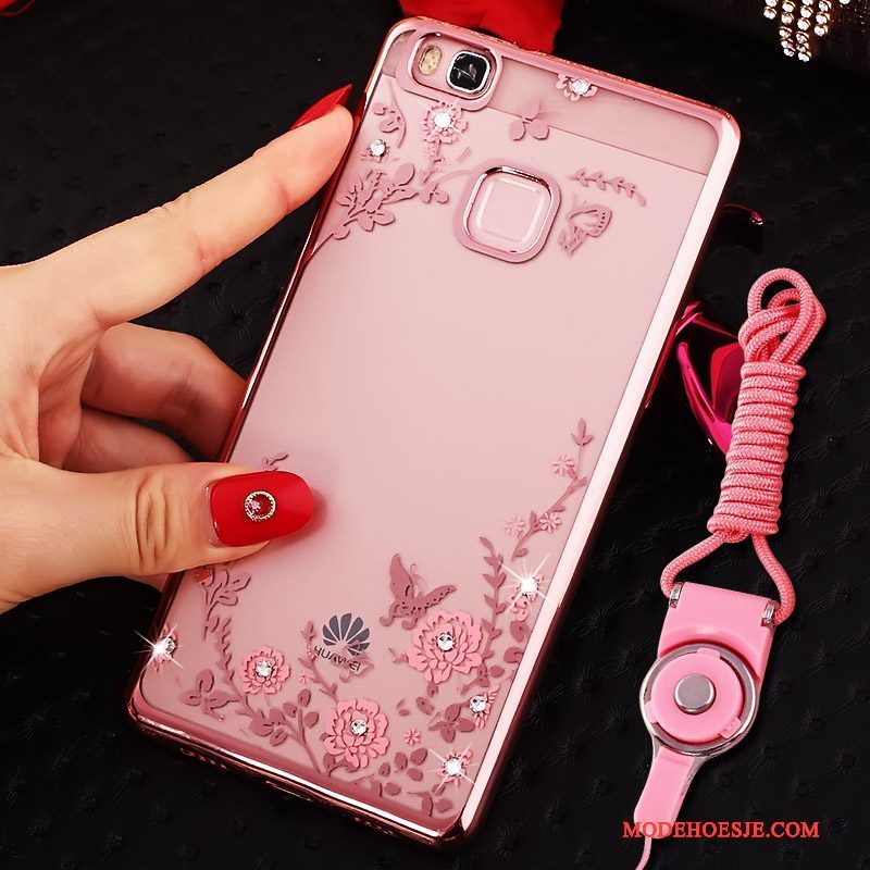 Hoesje Huawei Nova Strass Hanger Roze, Hoes Huawei Nova Bescherming Telefoon Ring