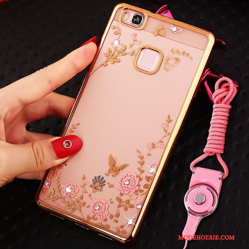 Hoesje Huawei Nova Strass Hanger Roze, Hoes Huawei Nova Bescherming Telefoon Ring