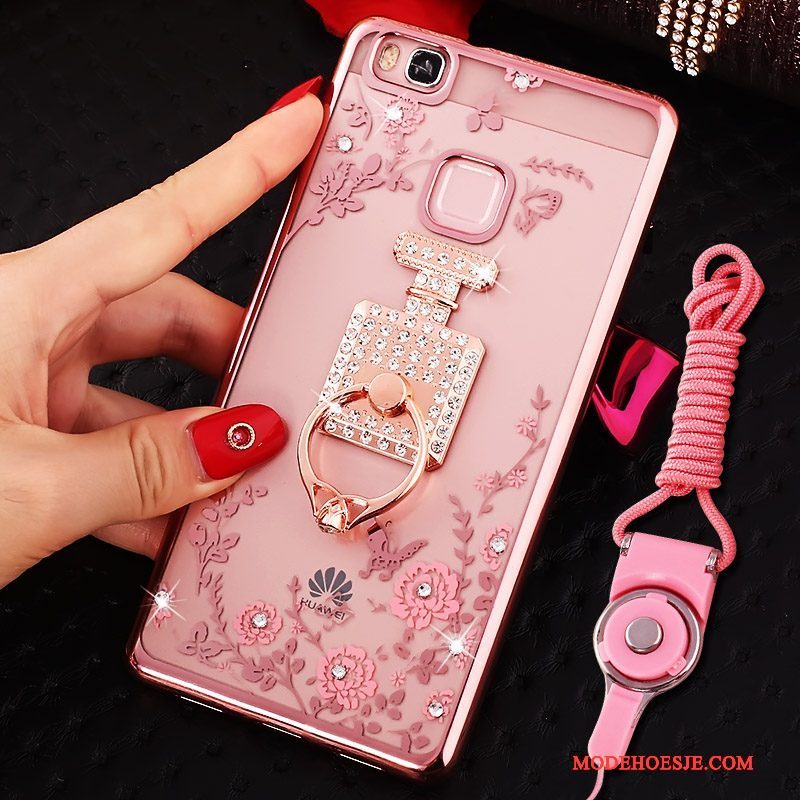 Hoesje Huawei Nova Strass Hanger Roze, Hoes Huawei Nova Bescherming Telefoon Ring