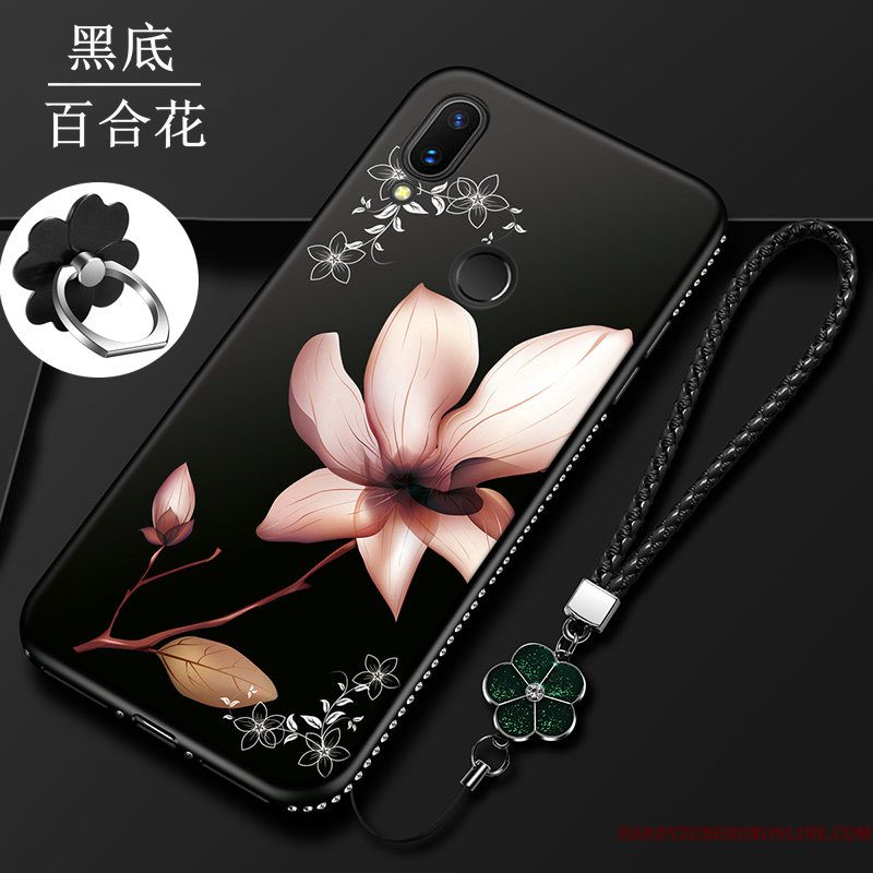 Hoesje Huawei P Smart 2019 Bescherming Telefoon Rood, Hoes Huawei P Smart 2019 Zacht Schrobben Bloemen