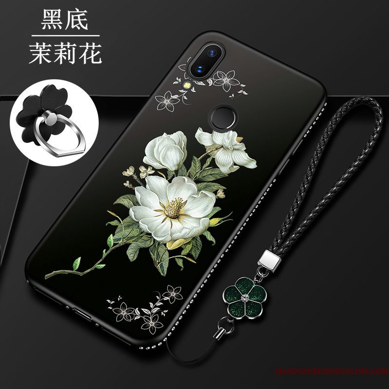 Hoesje Huawei P Smart 2019 Bescherming Telefoon Rood, Hoes Huawei P Smart 2019 Zacht Schrobben Bloemen