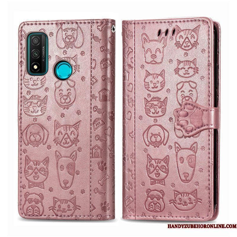 Hoesje Huawei P Smart 2020 Reliëf Reliëf Hond, Hoes Huawei P Smart 2020 Leer Kat Blauw