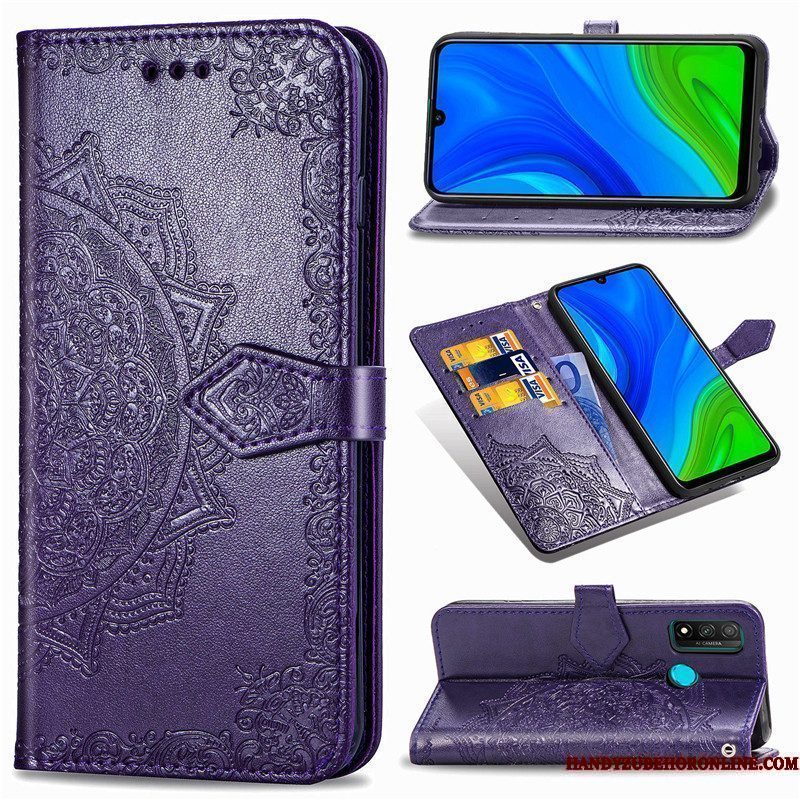 Hoesje Huawei P Smart 2020 Reliëf Zwarttelefoon, Hoes Huawei P Smart 2020 Folio Effen Kleur Reliëf