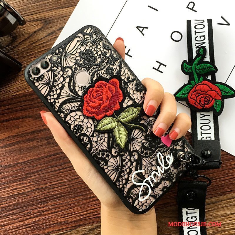 Hoesje Huawei P Smart Bescherming Bloemen Anti-fall, Hoes Huawei P Smart Hanger Zwart