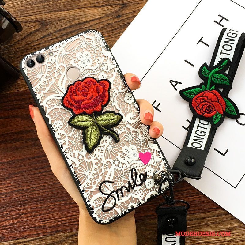 Hoesje Huawei P Smart Bescherming Bloemen Anti-fall, Hoes Huawei P Smart Hanger Zwart