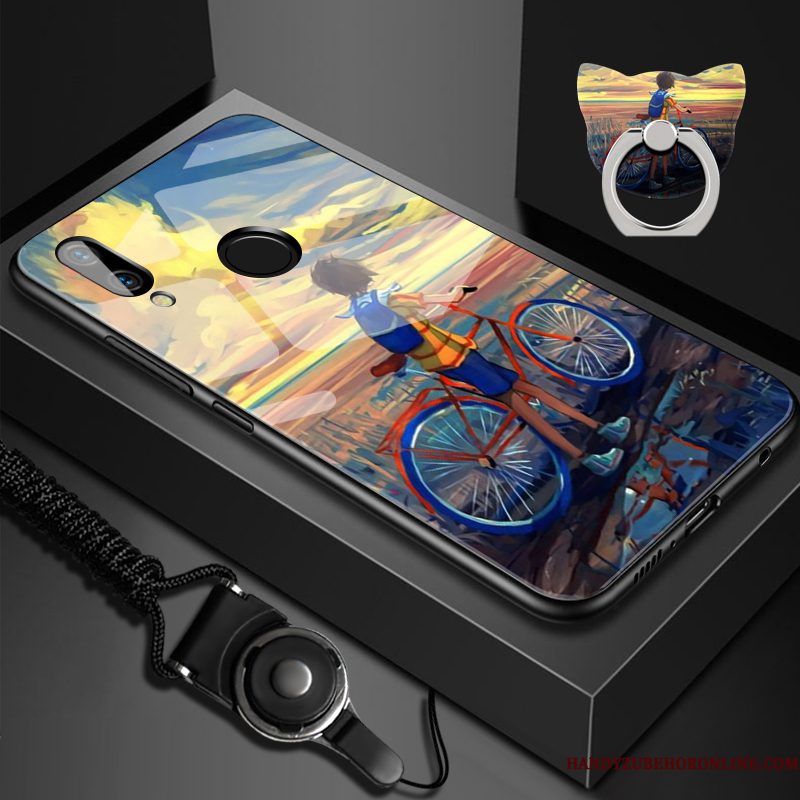 Hoesje Huawei P Smart+ Siliconen Hard Spiegel, Hoes Huawei P Smart+ Bescherming Chinese Stijl Glas