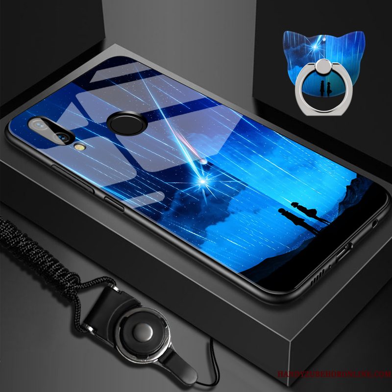 Hoesje Huawei P Smart+ Siliconen Hard Spiegel, Hoes Huawei P Smart+ Bescherming Chinese Stijl Glas