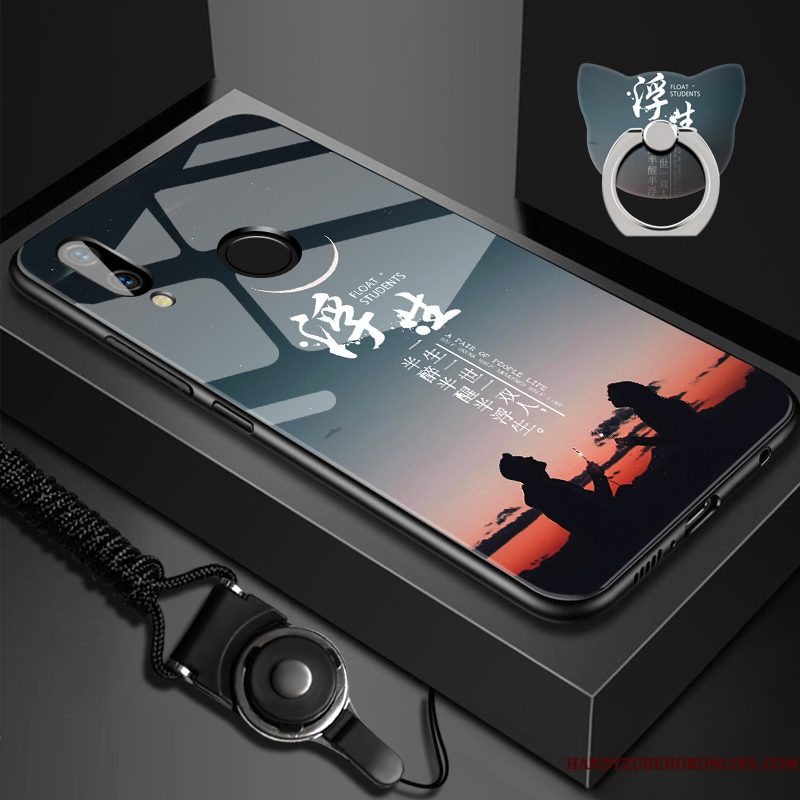 Hoesje Huawei P Smart+ Siliconen Hard Spiegel, Hoes Huawei P Smart+ Bescherming Chinese Stijl Glas