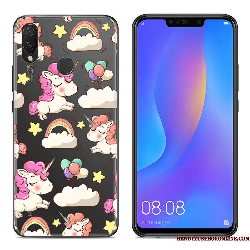 Hoesje Huawei P Smart+ Siliconen Telefoon Doorzichtig, Hoes Huawei P Smart+ Spotprent Anti-fall Roze