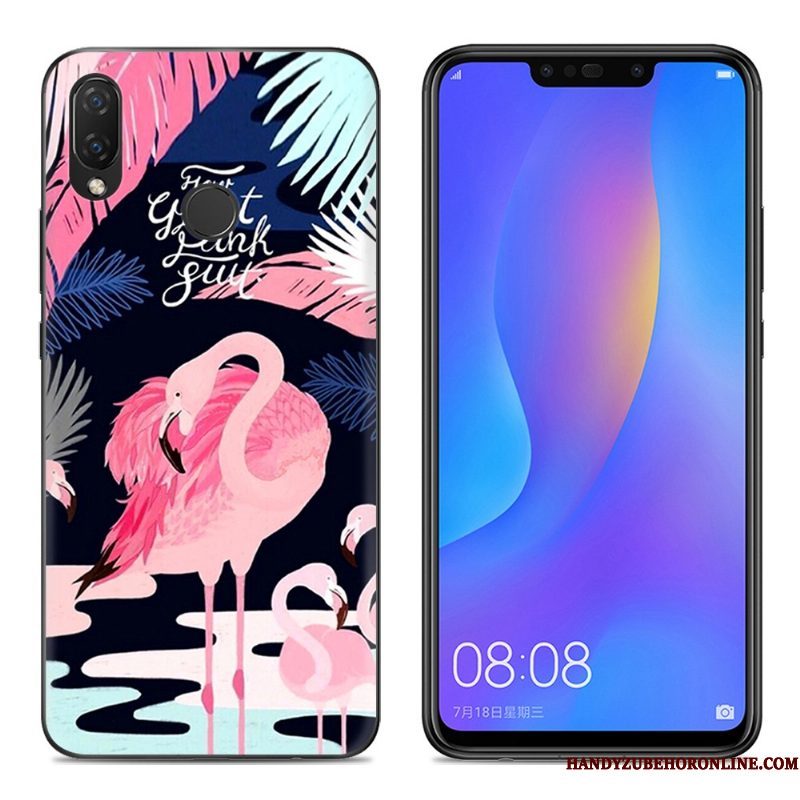 Hoesje Huawei P Smart+ Siliconen Telefoon Doorzichtig, Hoes Huawei P Smart+ Spotprent Anti-fall Roze