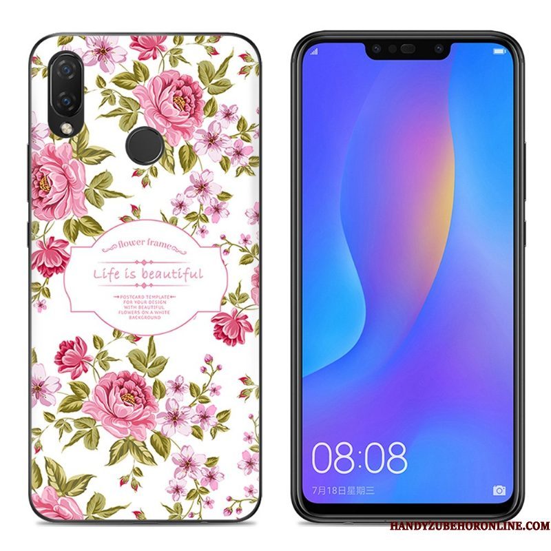 Hoesje Huawei P Smart+ Siliconen Telefoon Doorzichtig, Hoes Huawei P Smart+ Spotprent Anti-fall Roze