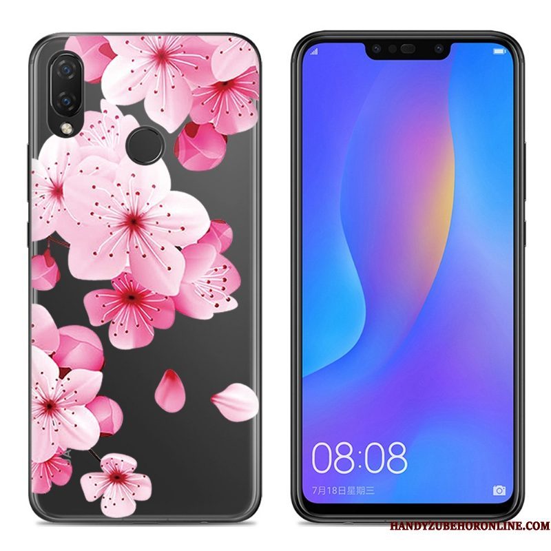 Hoesje Huawei P Smart+ Siliconen Telefoon Doorzichtig, Hoes Huawei P Smart+ Spotprent Anti-fall Roze