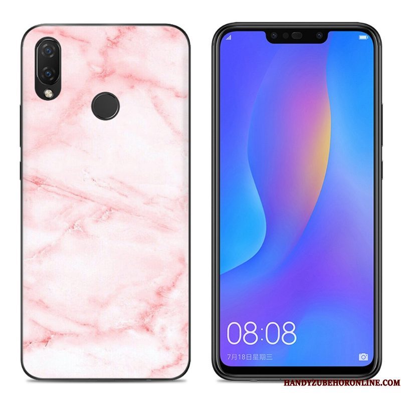 Hoesje Huawei P Smart+ Siliconen Telefoon Doorzichtig, Hoes Huawei P Smart+ Spotprent Anti-fall Roze