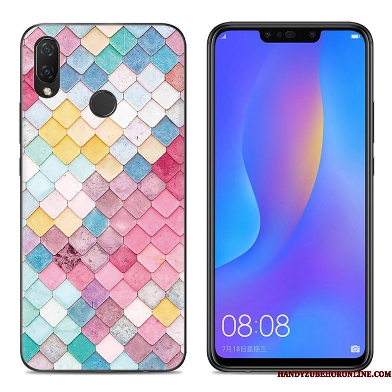 Hoesje Huawei P Smart+ Siliconen Telefoon Doorzichtig, Hoes Huawei P Smart+ Spotprent Anti-fall Roze