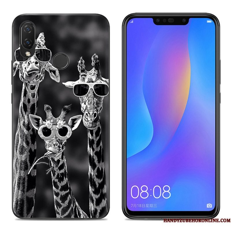 Hoesje Huawei P Smart+ Siliconen Telefoon Doorzichtig, Hoes Huawei P Smart+ Spotprent Anti-fall Roze