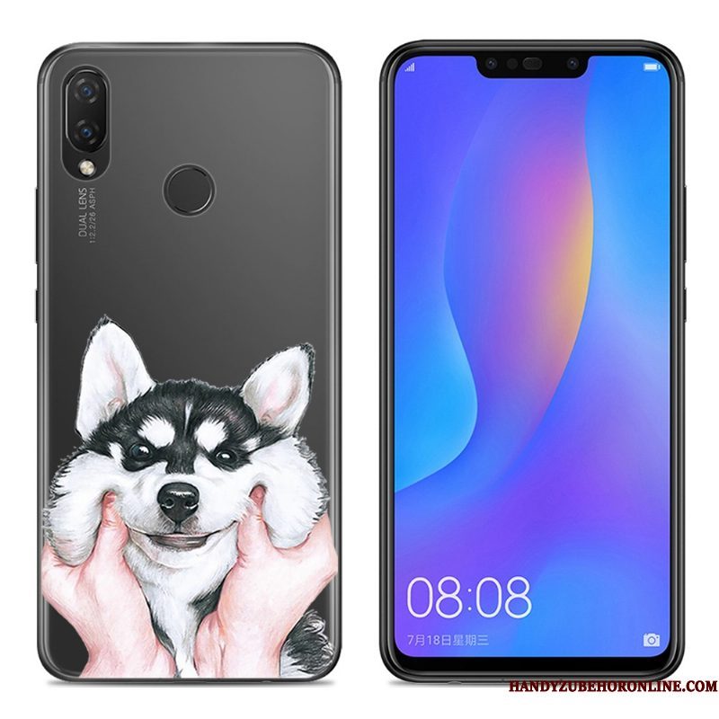 Hoesje Huawei P Smart+ Siliconen Telefoon Doorzichtig, Hoes Huawei P Smart+ Spotprent Anti-fall Roze