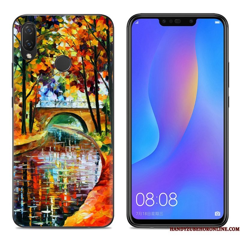 Hoesje Huawei P Smart+ Siliconen Telefoon Doorzichtig, Hoes Huawei P Smart+ Spotprent Anti-fall Roze