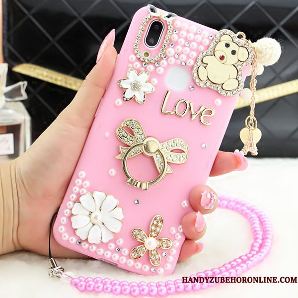 Hoesje Huawei P Smart+ Strass Hanger Anti-fall, Hoes Huawei P Smart+ Bescherming Roze