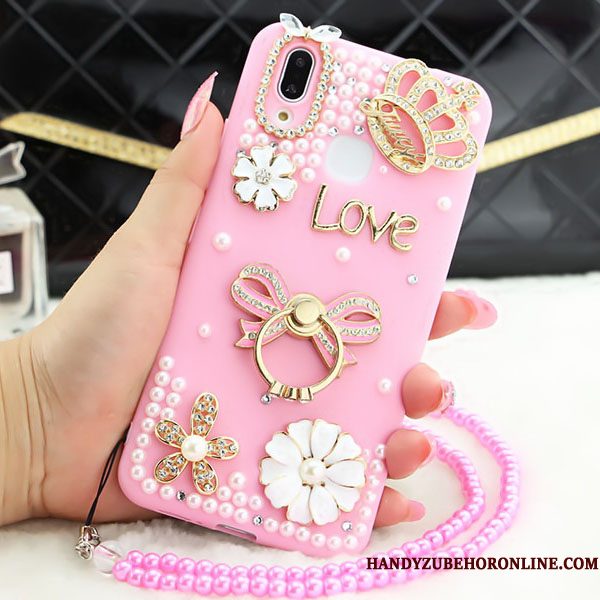 Hoesje Huawei P Smart+ Strass Hanger Anti-fall, Hoes Huawei P Smart+ Bescherming Roze