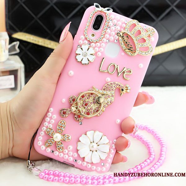 Hoesje Huawei P Smart+ Strass Hanger Anti-fall, Hoes Huawei P Smart+ Bescherming Roze