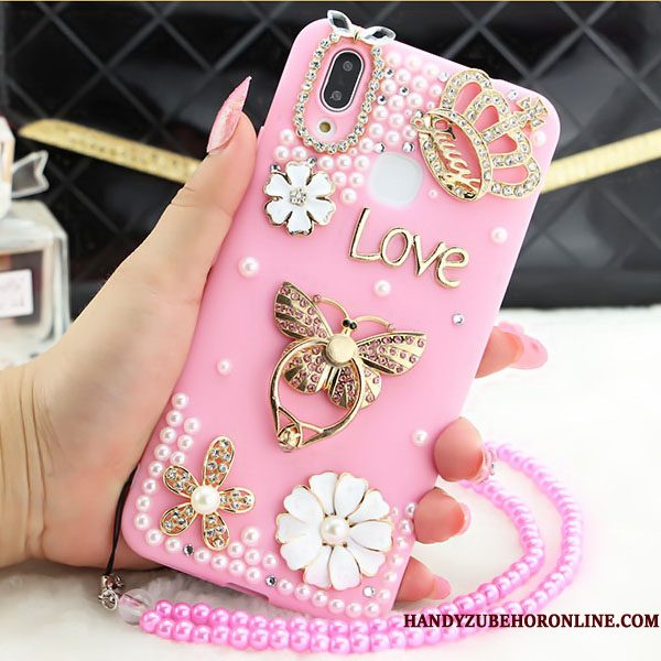 Hoesje Huawei P Smart+ Strass Hanger Anti-fall, Hoes Huawei P Smart+ Bescherming Roze