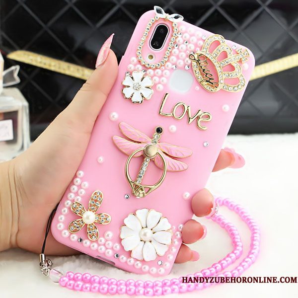 Hoesje Huawei P Smart+ Strass Hanger Anti-fall, Hoes Huawei P Smart+ Bescherming Roze