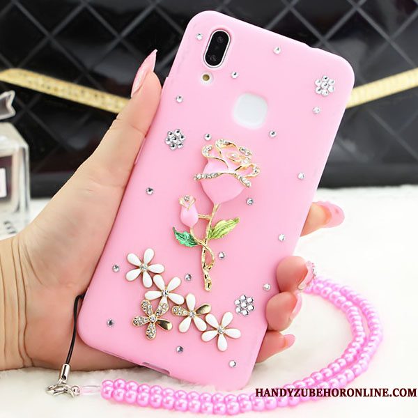 Hoesje Huawei P Smart+ Strass Hanger Anti-fall, Hoes Huawei P Smart+ Bescherming Roze