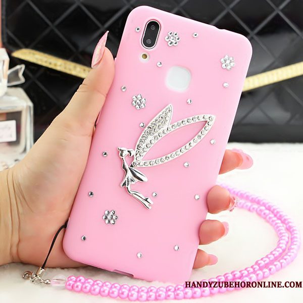 Hoesje Huawei P Smart+ Strass Hanger Anti-fall, Hoes Huawei P Smart+ Bescherming Roze