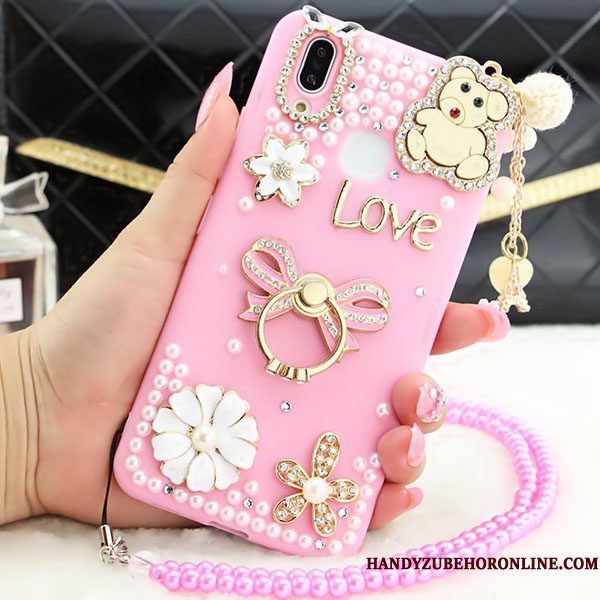 Hoesje Huawei P Smart+ Strass Hanger Anti-fall, Hoes Huawei P Smart+ Bescherming Roze