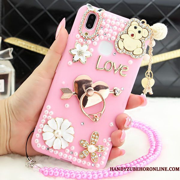 Hoesje Huawei P Smart+ Strass Hanger Anti-fall, Hoes Huawei P Smart+ Bescherming Roze