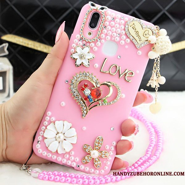 Hoesje Huawei P Smart+ Strass Hanger Anti-fall, Hoes Huawei P Smart+ Bescherming Roze